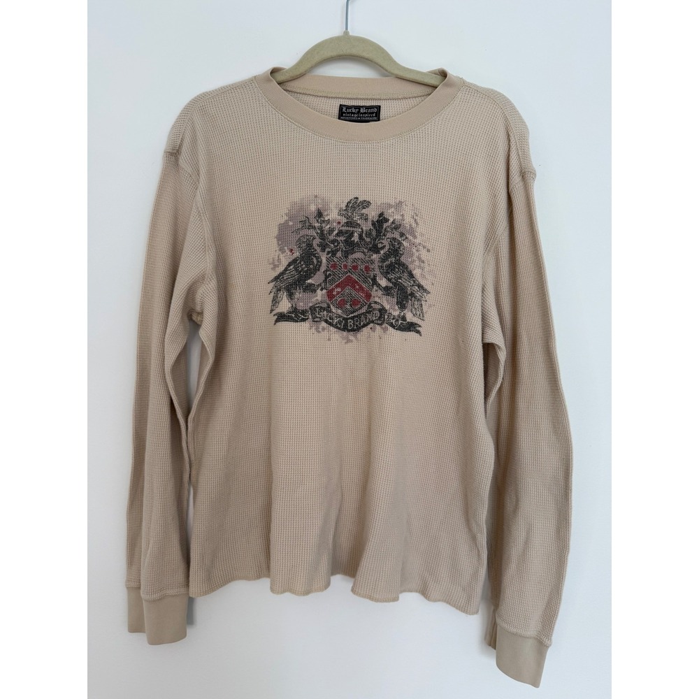 Lucky Brand Vintage Inspired Mens Long Sleeve Thermal Shirt Large Y2K Heraldic